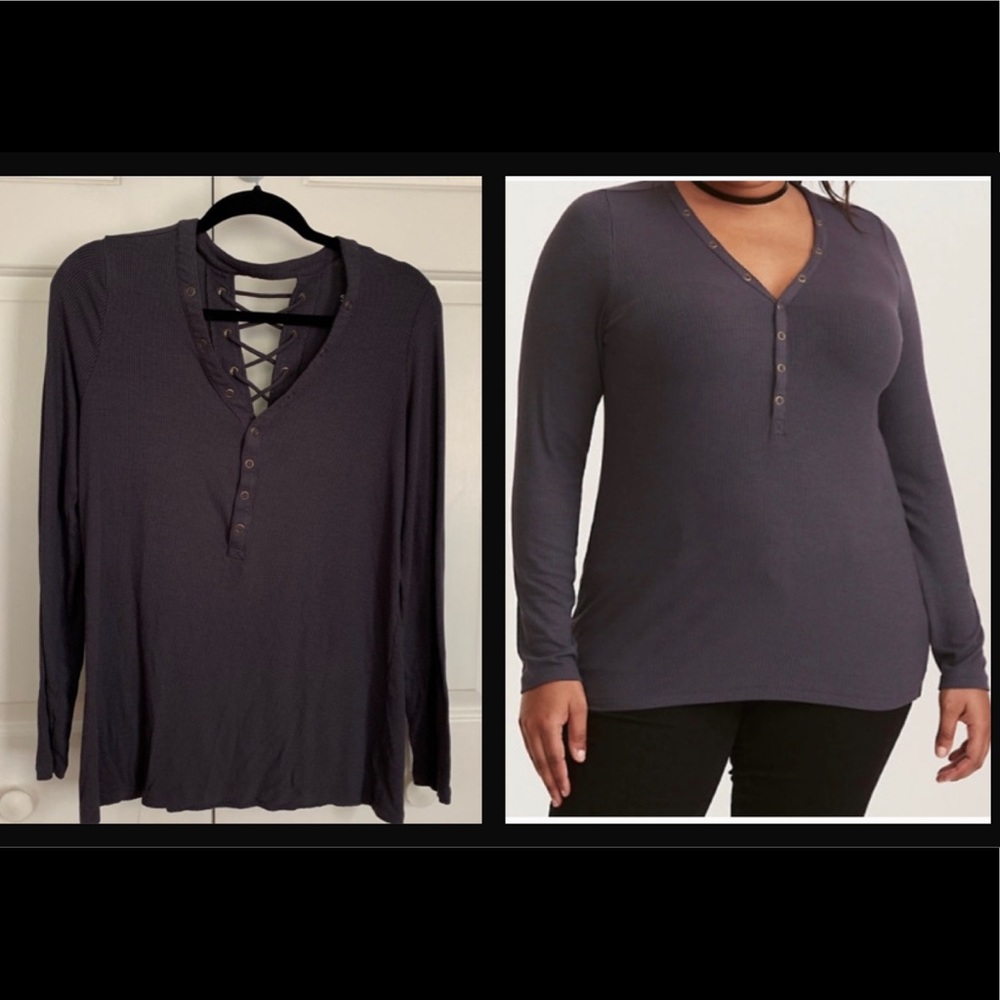 TORRID | Soft Ribbed Knit Lace Up Back Henley Tee